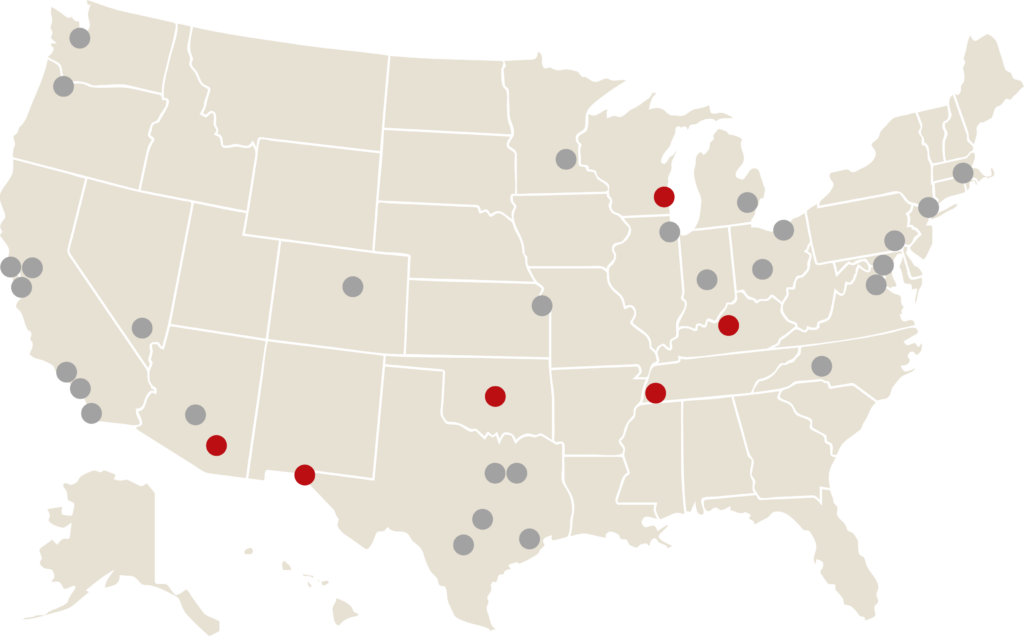 US map highlighting location of BCHC's six new members