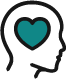 Icon showing head with heart where brain would be