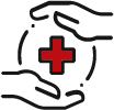 icon showing two hands circling a red cross