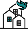 icon showing houses with bird flying overhead
