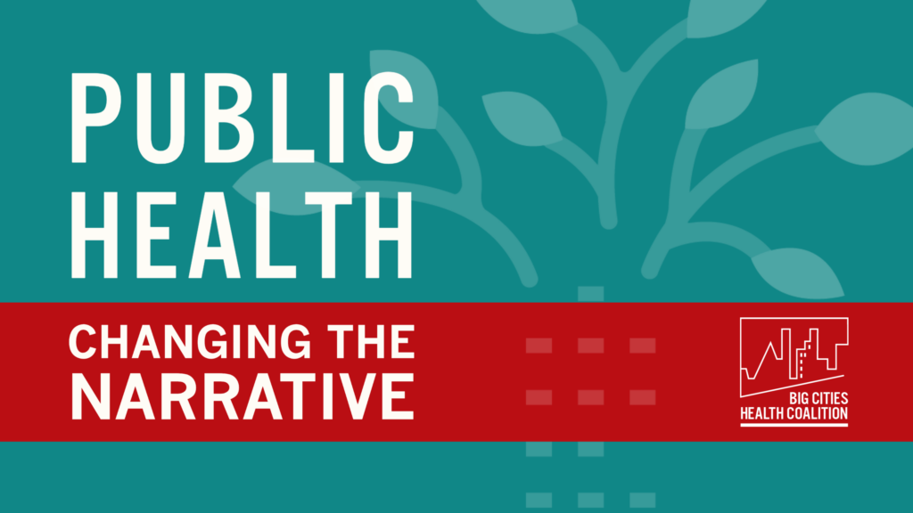 Graphic that reads "Public Health: Changing the Narrative" with BCHC logo and stylized tree in background