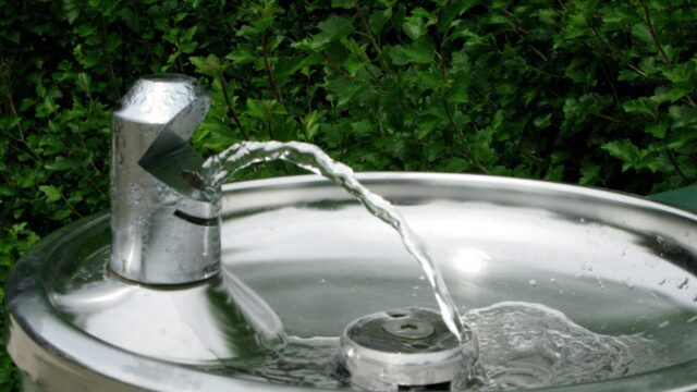 Water coming out of a mental water fountain