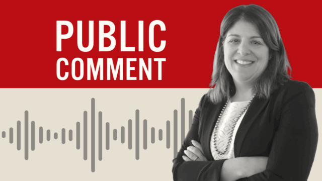 Promo graphic showing Chrissie Juliano and "Public Comment"