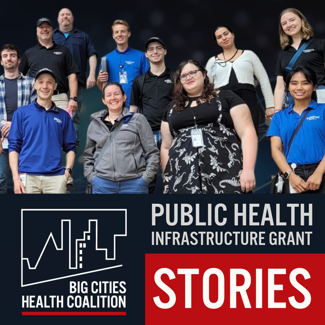 Some of the Columbus environmental health team, with the words "BCHC Public Health Infrastructure Grant stories"