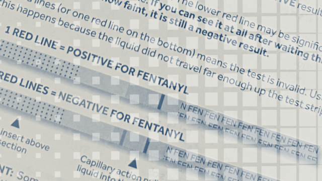 Stylized photo of fentanyl test strip instructions